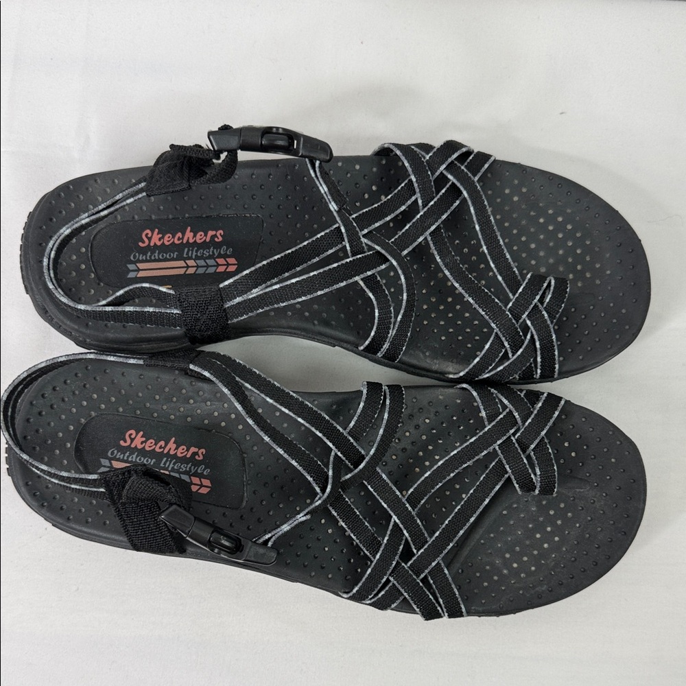 Skechers Black Strappy Outdoor Sandals with White Stitching